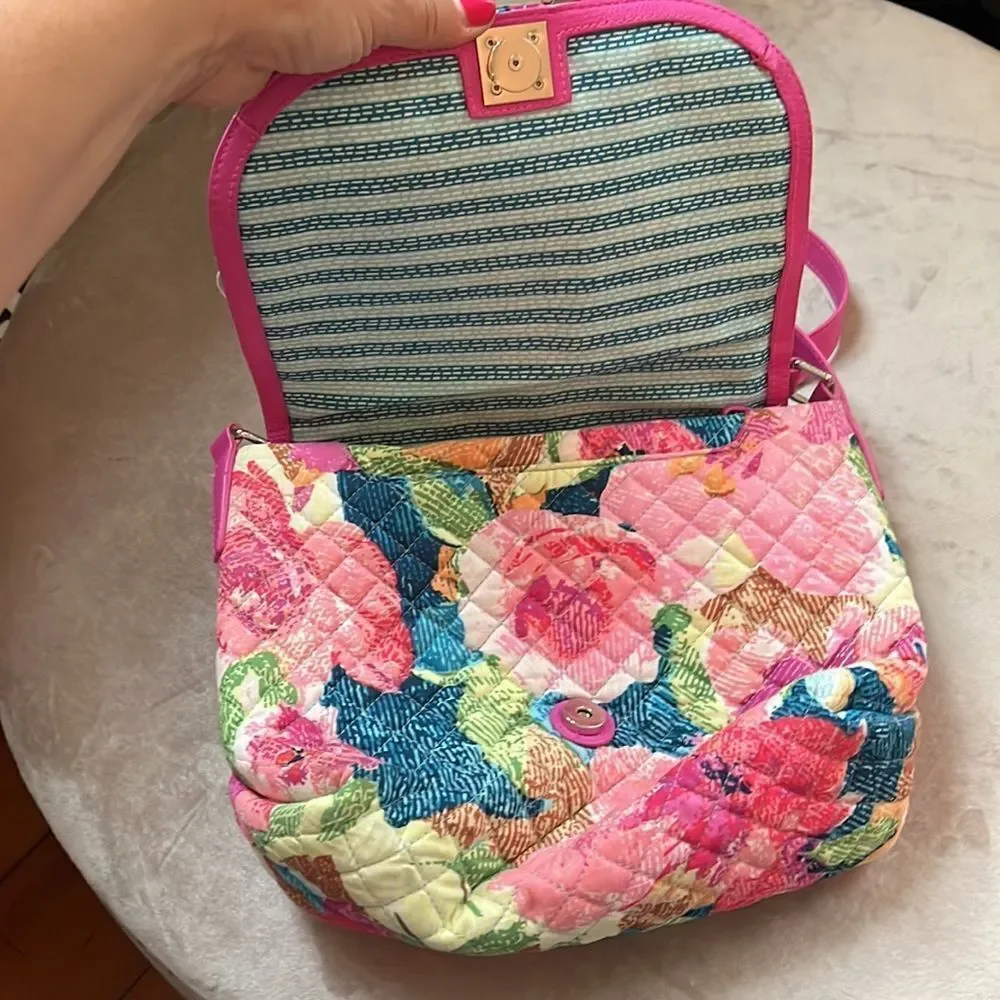 LN! Vera Bradley Fuscia Barbie Floral Pink Cotton Crossbody Shoulder Handbag!